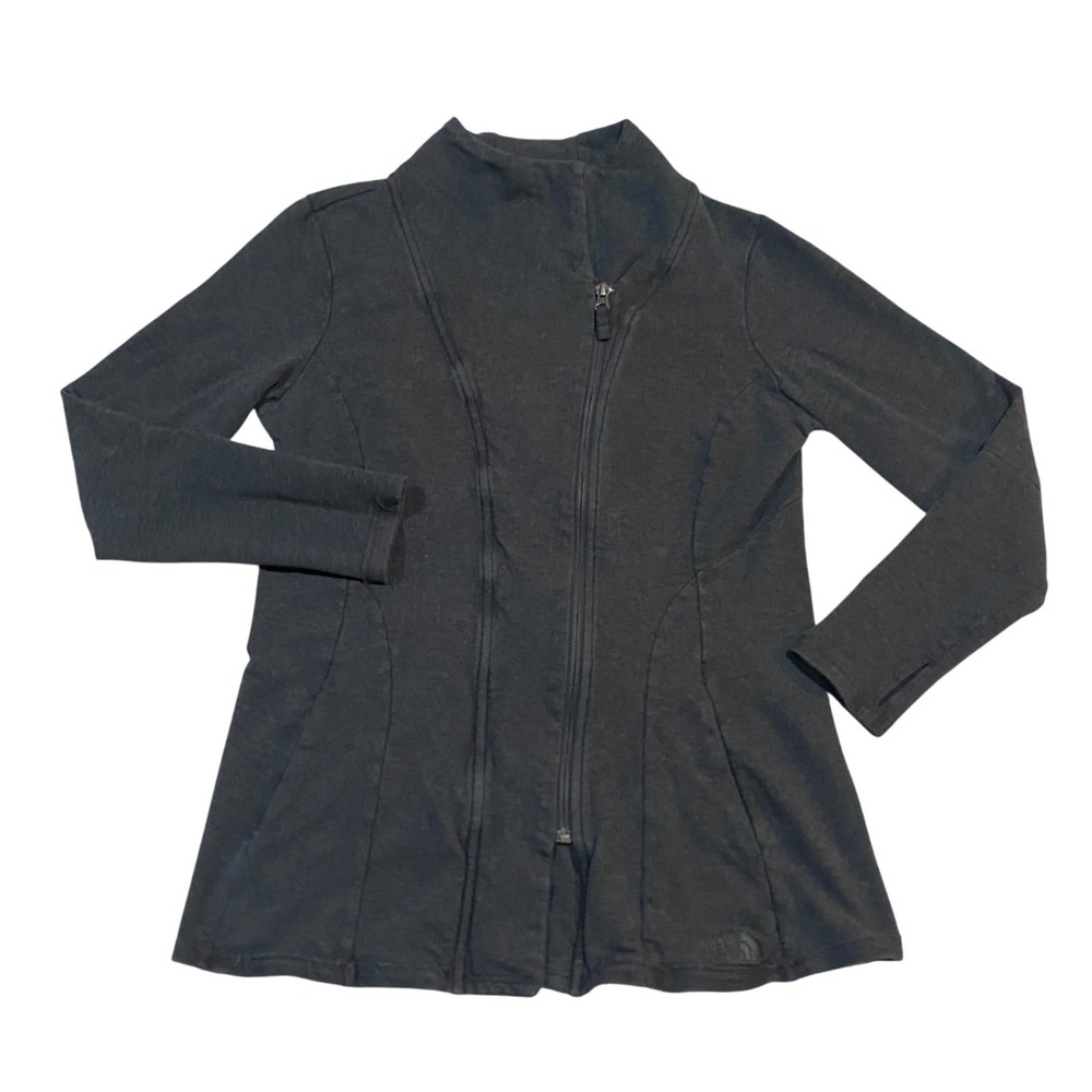 The North Face Womens Full Zip Asymmetrical Jacket Charcoal Grey LG Funnel Neck